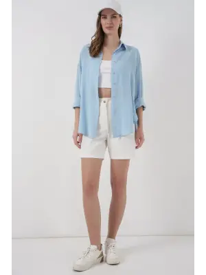 Oversize Viskon Gömlek 3785 - Açık Mavi