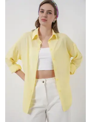 Oversize Viskon Gömlek 3785 - Sarı