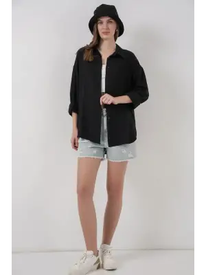 Oversize Viskon Gömlek 3785 - Siyah