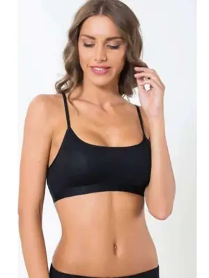 Özel Tasarım Kadın Siyah İnce Askılı Dikişsiz Büstiyer