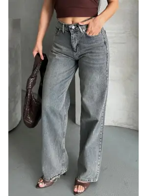 Palazzo bıyık kar yıkama buz mavi jeans pantolon  