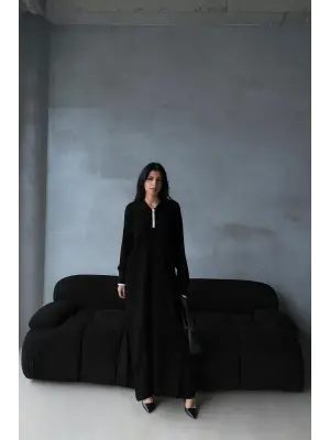 Siyah Yırtmaçlı Elbise İkili Triko Takım Kadın Giyim