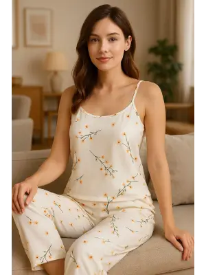 Papatya Desenli Ultra Kaliteli Kadın Pijama Takımı