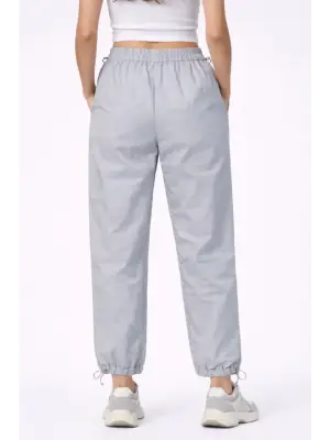 Paraşüt Kumaş Pantolon Bel Ve Paça Ayarlanabilir Lastikli Spor Pantolon - Gri