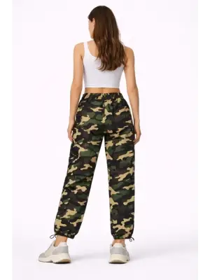 Paraşüt Kumaş Pantolon Bel Ve Paça Ayarlanabilir Lastikli Spor Pantolon - Kamuflaj