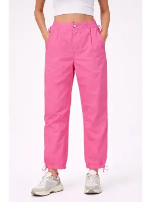 Paraşüt Kumaş Pantolon Bel Ve Paça Ayarlanabilir Lastikli Spor Pantolon - Pembe