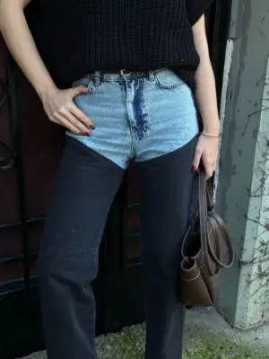 Omarı Siyah Parçalı Palazzo Pantolon