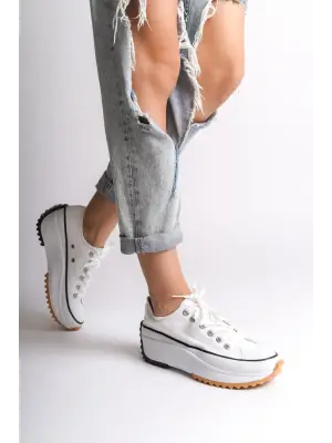 PARIS Bağcıklı Rahat tabanlı ayakkabı Tabaan Bayan Spor tabanlı ayakkabı Spor Ayakkabı  TBT - Beyaz