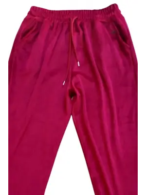 Parlak Kadife Cepli Pantolon Eşofman Pijama Altı Unisex Lastikli Paça Bordo