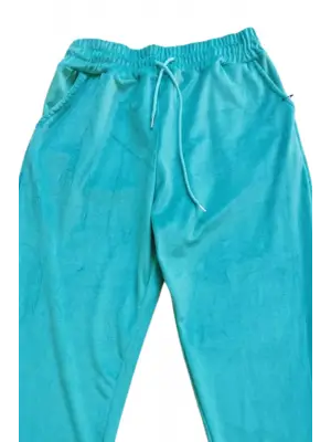 Parlak Kadife Cepli Pantolon Eşofman Pijama Altı Unisex Lastikli Paça Yeşil