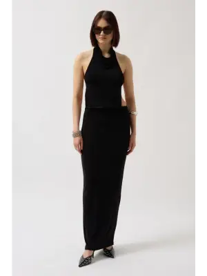 Şık Parlak Kumaş Maxi Etek