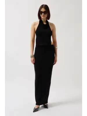 Omarı Parlak Kumaş Maxi Etek - Zarif ve Şık Tasarım