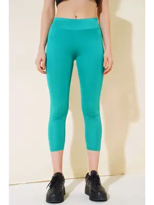 Omarı Esnek Yüksek Bel Uzun Yeşil Disco Tayt