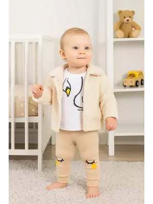 Peluş Hırkalı 3 Lü Kız Bebek Takım