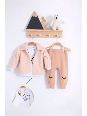 Peluş Hırkalı 3 Lü Kız Bebek Takım