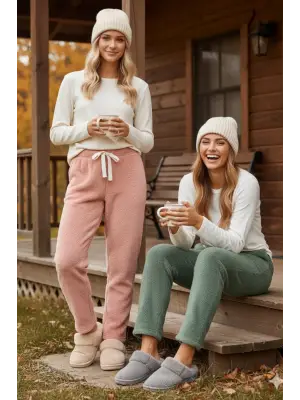 Oranj Peluşlu Pijama Alt Kadın Giyim