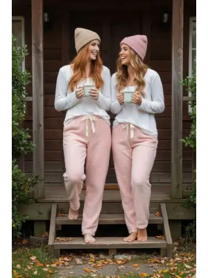 Pembe Peluşlu Pijama Alt Kadın Giyim