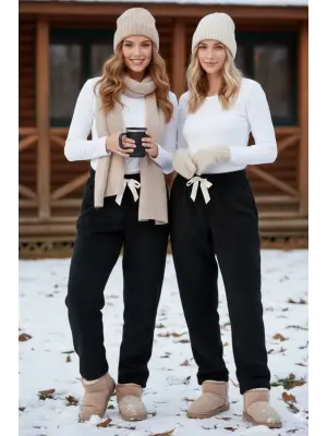 Siyah Peluşlu Pijama Alt Kadın Giyim