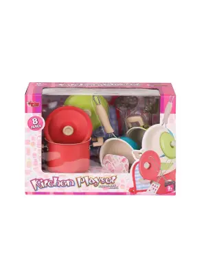 Omarı Pembe Emaye Tencere Seti 8 Parça - Eğlenceli Mutfak Oyuncakları