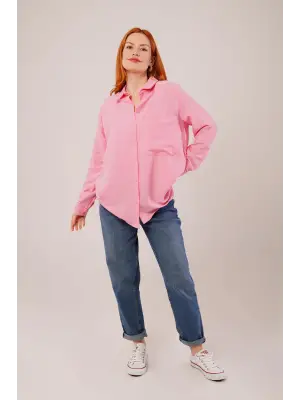 Omarı Pembe Salaş Kesim Cepli Gömlek