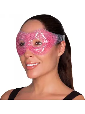 Pembe Jel Boncuklu Göz Maskesi, Soğuk & Sıcak Kullanım Rahatlatıcı Terapi Maskesi