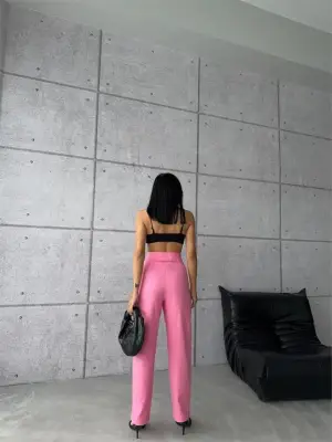 Omarı Pembe Kapalı Cep Pantolon - Düğme Detaylı