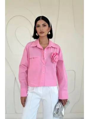 Omarı Pembe Poplin Cepli Gömlek