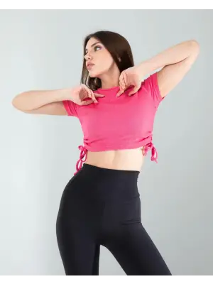 Omarı Elegan Pembe Crop Bluz