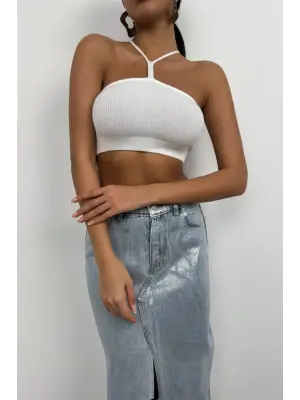 Fitilli Pencere Detaylı Crop Bluz