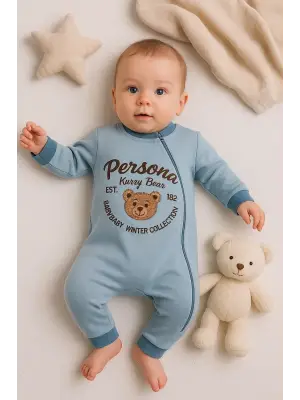 Persona Bear Nakışlı % 100 Pamuk Erkek Bebek Tulum
