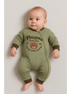 Persona Bear Nakışlı % 100 Pamuk Erkek Bebek Tulum