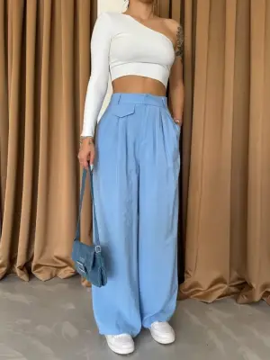 Omarı Rahat Kullanımlı Mavi Salaş Pantolon