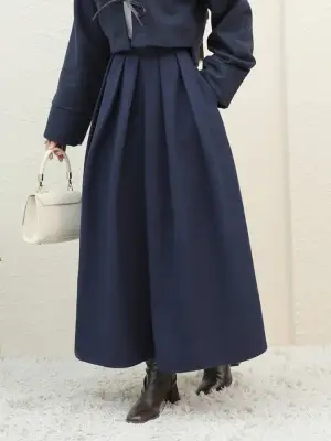 Pileli Fermuarlı Kaşe Etek -Laci