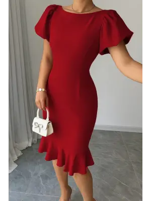 Omarı Pileli Janjan Krep Elbise