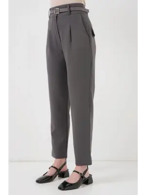 Pileli Kemerli Kumaş Pantolon 6725 - Antrasit