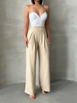 Modern Pileli Keten Pantolon