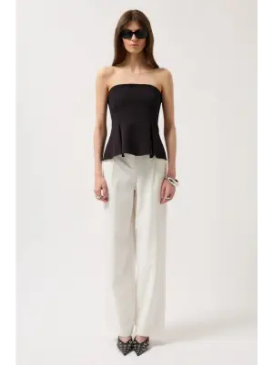 Pileli Straplez Bluz