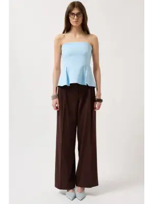 Pileli Straplez Bluz