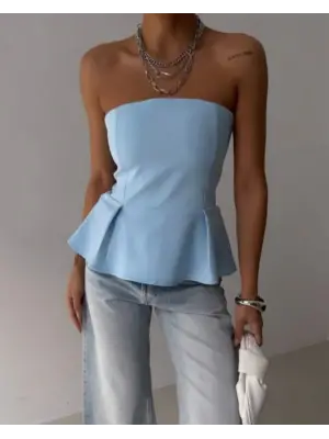 Omarı Şık Pileli Straplez Bluz