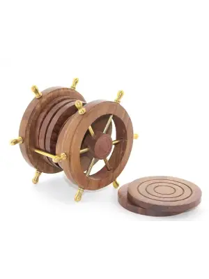 Pirinç Dümenli Ahşap Bardak Altı