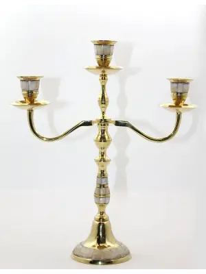 Pirinç Sedefli 3lü Şamdan Model 2