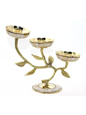 Pirinç Sedefli 3lü Şamdan Model 4