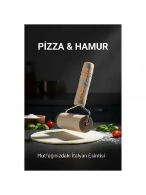 Pizza Merdanesi - Profesyonel Ahşap Saplı  Hamur Açma Merdanesi -
