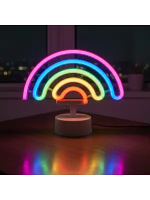 Plastik Gökkuşağı Neon LED Işık – Dekoratif Renkli Masaüstü ve Ambiyans Aydınlatması