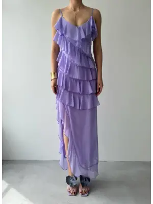 Ples Yırtmaç Detaylı Elbise