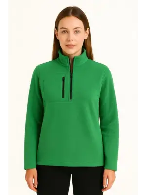 Polar Kazak – Dik Yaka, Yarım Fermuarlı, Fermuarlı Göğüs Cepli, Siyah Biyeli, Kışlık Rahat Regular Fit Günlük Model - Yeşil