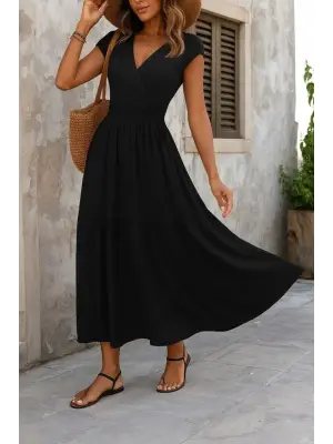 Omarı Süprem Maksi Boy Kruvaze Yaka Elbise