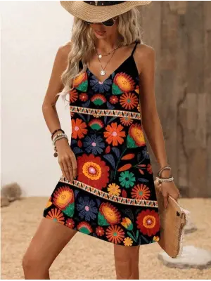 Omarı V Yakalı Kadın İp Askılı Elbise