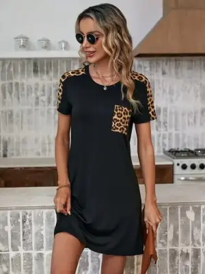 Omarı Yeni Sezon Leopar Desenli Viskon Elbise