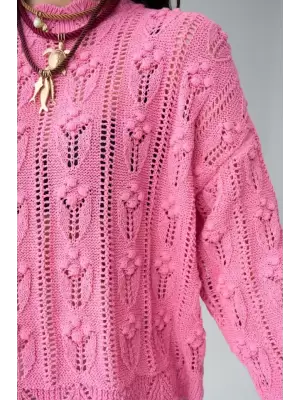 Ponpon Desenli Kazak - Pembe